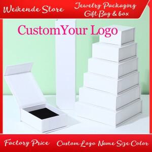 24팩 새롭게 디자인된 맞춤형 로고 화이트 주얼리 선물 상자 마그네틱 귀걸이 반지 목걸이 포장 7x7x3.2cm