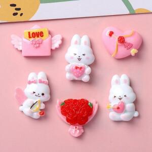 10개입 귀여운 발렌타인 데이 사랑 토끼 부케 시리즈 플랫 백 레진 스크랩북킹 DIY 쥬얼리 헤어핀 공예 장
