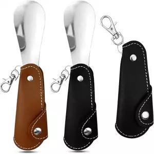 호환  신발끈 열쇠고리 신발 스푼 신발 도우미 공용 3.5인치 금속 신발끈 PU 가죽 케이스 키링