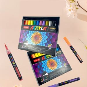 아크릴 마커 펜 세트 12/24 색 방수 아트 도자기 머그잔 나무 원단 세라믹 페인팅용 소프트 팁 드로잉