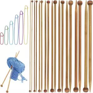 9쌍 대나무 뜨개질 바늘 세트 6개의 스티치 홀더 2-10mm 싱글 포인트 나무 스카프 모자 초보자용 10인치