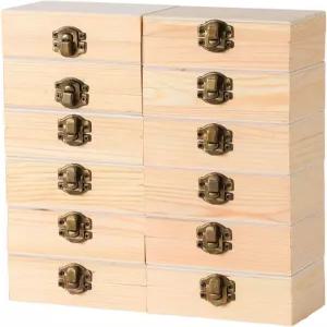 공예용 작은 나무 상자 12개 보석 보관 DIY 뚜껑이 있는 미완성 4.3인치 X2.7인치 X1.8인치