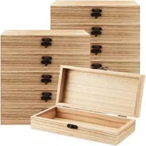 MUKLEI 12개입 7.8 x 3.9 1.9인치 마감 없는 나무 상자 뚜껑 달린 직사각형 보관함 수공예품 및 보석용