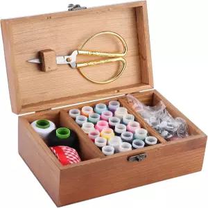 올드 패션 원목 재봉 상자 자수 실 정리함 키트 바구니 여성 남성 성인 소녀용 공구 키트(액세서리 포함