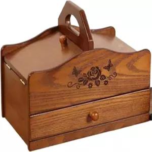 재봉 보관 나무 자수 상자 키트 공예 취미 보관함 키트를 위한 서랍 2개가 있는 바구니 퀼팅 용품 크로스