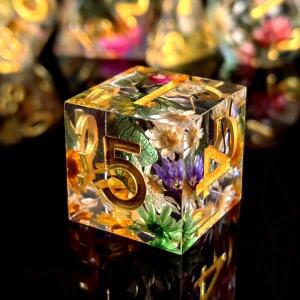 드라이 꽃이 포함 7피스 수지 DnD 주사위 세트 던전 앤 드래곤용 수제 투명 다면체 RPG 테이블탑 게임