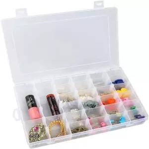 OULII 투명 플라스틱 주얼리 박스 정리함 보관 용기 조절 가능한 칸막이 36 그리드 포함