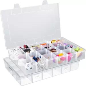 2개 팩 24칸 투명 플라스틱 비즈 정리함 낚시 태클 박스 구획 (조절 가능한 칸막이 포함) 보석 공예 보관
