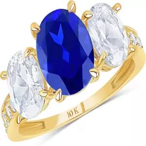 여성용 MAX + STONE 솔리드 10K 골드 원석 반지 6~8 사이즈의 스톤 탄생석 3개 선물 상자 포함 안티 변색