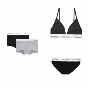 [매장정품] 캘빈클라인 언더웨어 (선물포장)CK 모던 코튼 트라이앵글브라렛 세트+남성 2PK 드로즈 커플 SET