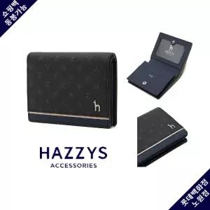 [롯데백화점]헤지스ACC [인기상품][선물포장] 블랙 가죽 레터링 패턴 배색 반지갑 HJHO2E457BK