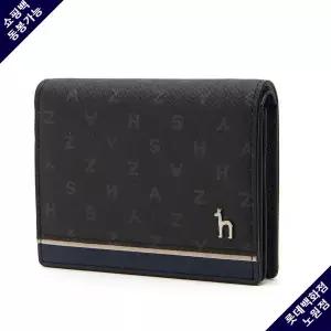 [롯데백화점]헤지스ACC [인기리오더] 블랙 가죽 레터링 패턴 배색 반지갑 HJHO2F457