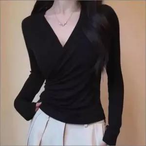 여자 기모안감 긴팔티 랩티셔츠 크로스랩 셔링블라우스 캐주얼 패션 3컬러