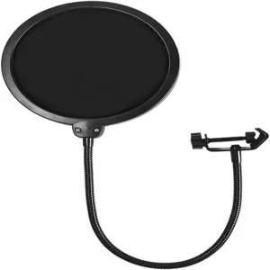 마이크용 팝 필터 스크린 360도 유연한 구스넥 클램프 안정화 암이 있는 듀얼 레이어 윈드 블루예티 및