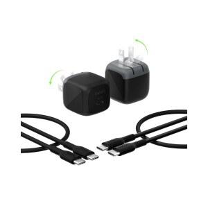 USB C 충전기 블록 45W(2팩) - 케이블 포함 PD3.1 PPS 고속 충전 삼성 갤럭시 S25 S24 17 에어 프로 맥스 구글 픽셀 10 닌텐도 스위치 등 블랙