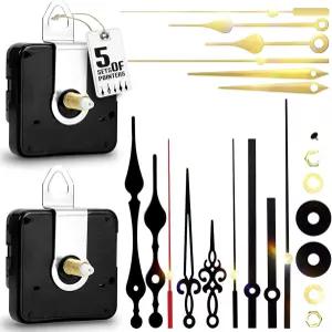 2Pcs 쿼츠 시계 메커니즘 키트 벽 매터티 전원 교체 이동 부품 모터 DIY 수리 5세트 포함 (배터리 없음)