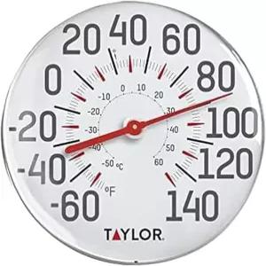 테일러 금속 벽 실내 실외 온도계 파티오 수영장 공간을 쉽게 읽을 수 있는 무선 12인치 흰색