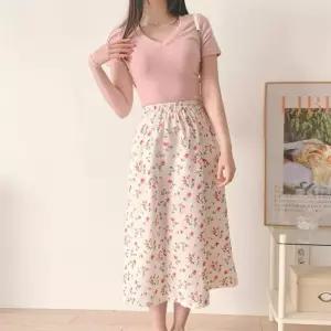 여성 롱스커트 치마 쉬폰 밴딩 A라인 플레어 꽃무늬