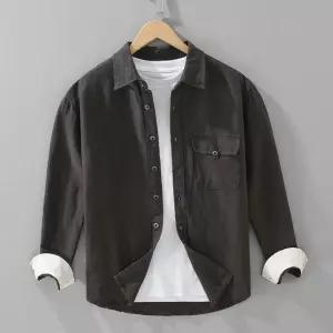 남친 빈티지 캐주얼 린넨 솔리드 긴팔 루즈핏 스퀘어넥 상의 셔츠 빅사이즈 봄가을 2422 원픽3