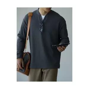 남성 스웨터 브이넥 니트 면 혼방 작은 반오픈 카디건 가을 빈티지 캐주얼 MF3