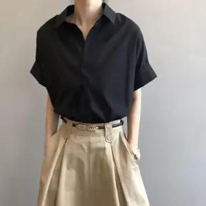 여성 3컬러 심플 모던 브이넥 루즈핏 여름 셔츠 남방 yIr6+5Efa