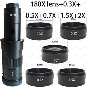 조정 가능 10A 180X 300X 줌 C 마운트 렌즈 0.3X 2X 산업 현미경 카메라 용 보조 Barlow