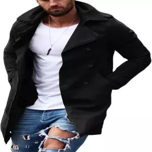 가펑 남성 더블 가슴 트렌치코트 노치 라펠 캐주얼 슬림 핏 롱 윈드브레이커 오버코트