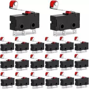 hiBCTR 20pcs 마이크로 리미트 스위치 KW12-3 AC 250V 5A SPDT 1NO 1NC 롤러 레버 암 블랙으로 일반 개방