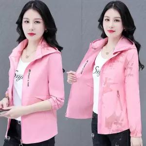 여자코트 쇼트 후드 얇은 바람막이 트레이닝 트렌치코트 양면 집업 점퍼 심쿵마켓