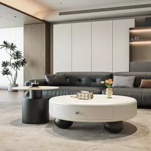 크림 원형 티 테이블 세트 모던 거실 소형 디자인 고급형