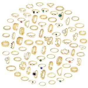 조볼리 골든 실버 너클 링 세트 여성용, 스태커블 링 보헤미안 크리스탈 할로우 조각 꽃 조인트 핑거 링 팩 패션 주얼리 선물