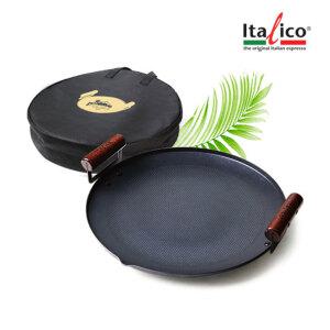 이탈리코 캠핑 그리들 팬 38cm 요리 무쇠 코팅 손잡이 캠핑음식 무쇠주물 그리들 솥뚜껑 불판 구이 팬