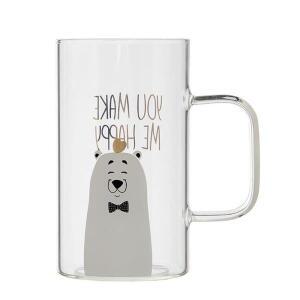 귀여운 하트 곰 손잡이 유리컵 600ml 카페컵 귀여운컵