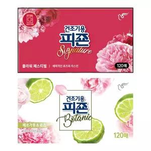 피죤 건조기용 드라이시트, 플라워페스티벌, 120매, 1개 + 베르가못로즈, 120매, 1개