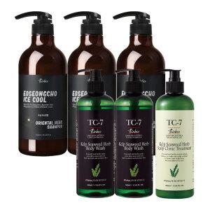 [6종] 띵코 어성초 아이스 쿨 샴푸 750ml 3개+다시마 바디워시 500ml 2개+다시마 헤어트리트먼트 500ml 1개