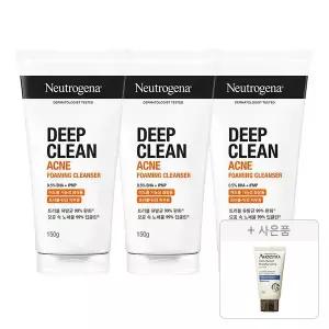 뉴트로지나 NEW 딥클린 아크네 포밍 클렌저 150g, 3개+증정(아비노 스킨릴리프 바디로션 30g, 1개)