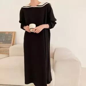 [하프클럽/]마린 배색 세일러 빅사이즈 와이드 롱 원피스