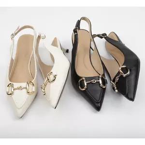 포크슈즈 가죽 스틸레토 D체인 여성여자 구두 펌프스 힐 슬링백 4cm bck3001