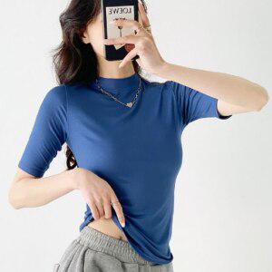 반목 반팔티 소매5부 스판 얇은 여름 이너 찰랑 모달 목폴라