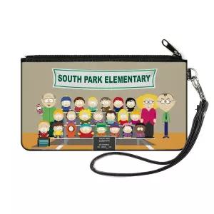 BUCKLE- 버클DOWN 다운 사우스 파크 지갑 지퍼 클러치 초등학교 4학년 그림 캔버스 베이지. 스몰 캐주얼