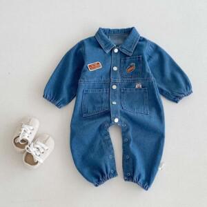 패치 데님 우주복 청수트 유아 아기 청 슈트
