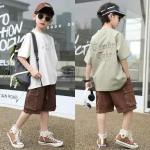 남아 주니어 심플 빈티지 브라운 반바지 세트