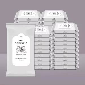 두리 베비스킨 물에 풀리는 천연펄프 비데 물티슈 휴대 15매 40팩