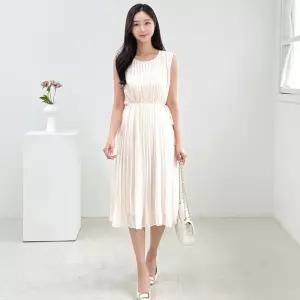 여성 여름 플리츠 민소매 나시 A라인 빅사이즈 쉬폰 원피스 40-50대 미시 하객 엄마옷