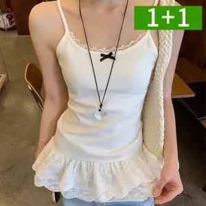 [1개+1개] 여성민소매티 레이스나시 여름 캡내장 프릴 레이어드 끈나시