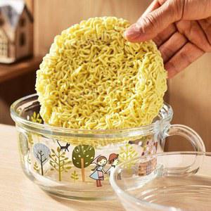 유리 컵라면그릇 2개 손잡이면기 용기 혼밥 전자레인지 컵라면 유리볼 안심컵라면용기