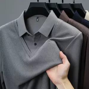 스콕 남성 티셔츠 카라넥 봄가을 면 가짜 투피스 맨투맨 중년 긴팔 티 칼라 루즈핏 상의 힛템