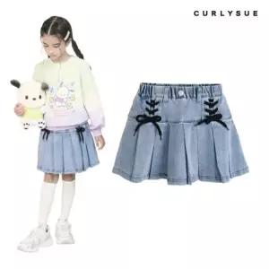 컬리수 HC04 리본플리츠데님스커트 아동 키즈 초등 봄 가을 여아 여자아이 청 주름치