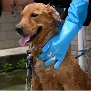 강아지 고양이 실리콘 브러쉬 목욕 장갑 롱타입 소매 보호 털관리 반려동물