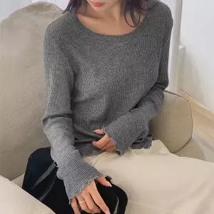 핫핑 [쫀쫀탱탱/여리핏] 키노아 물결 유넥 슬림골지 긴팔티셔츠